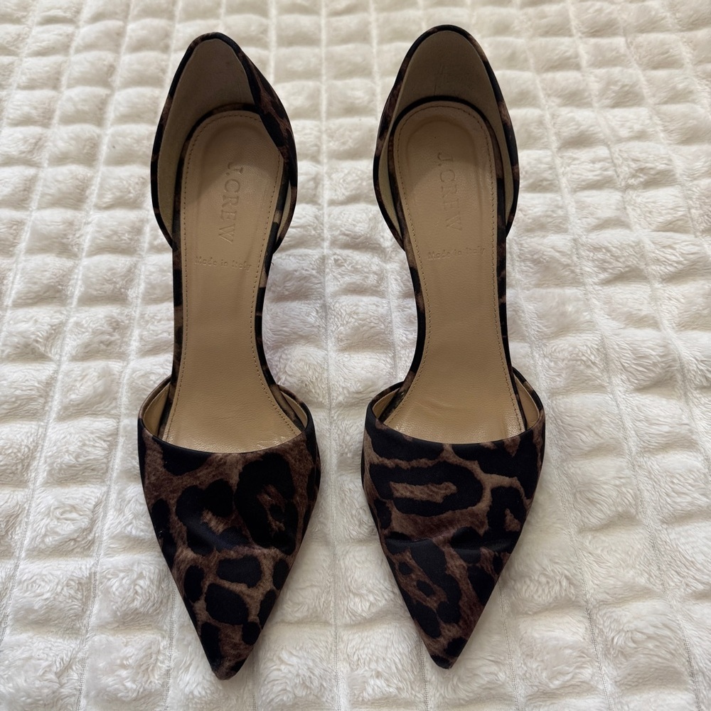 J Crew 8.5 Elsie D’Orsay Heels Pumps ~ Leopard Print Stiletto Modern Chic - Picture 2 of 10
